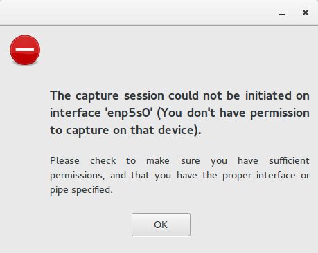 Wireshark says it cannot start a capture because the user does not have the right permissions. . The capture session could not be initiated on interface eth0